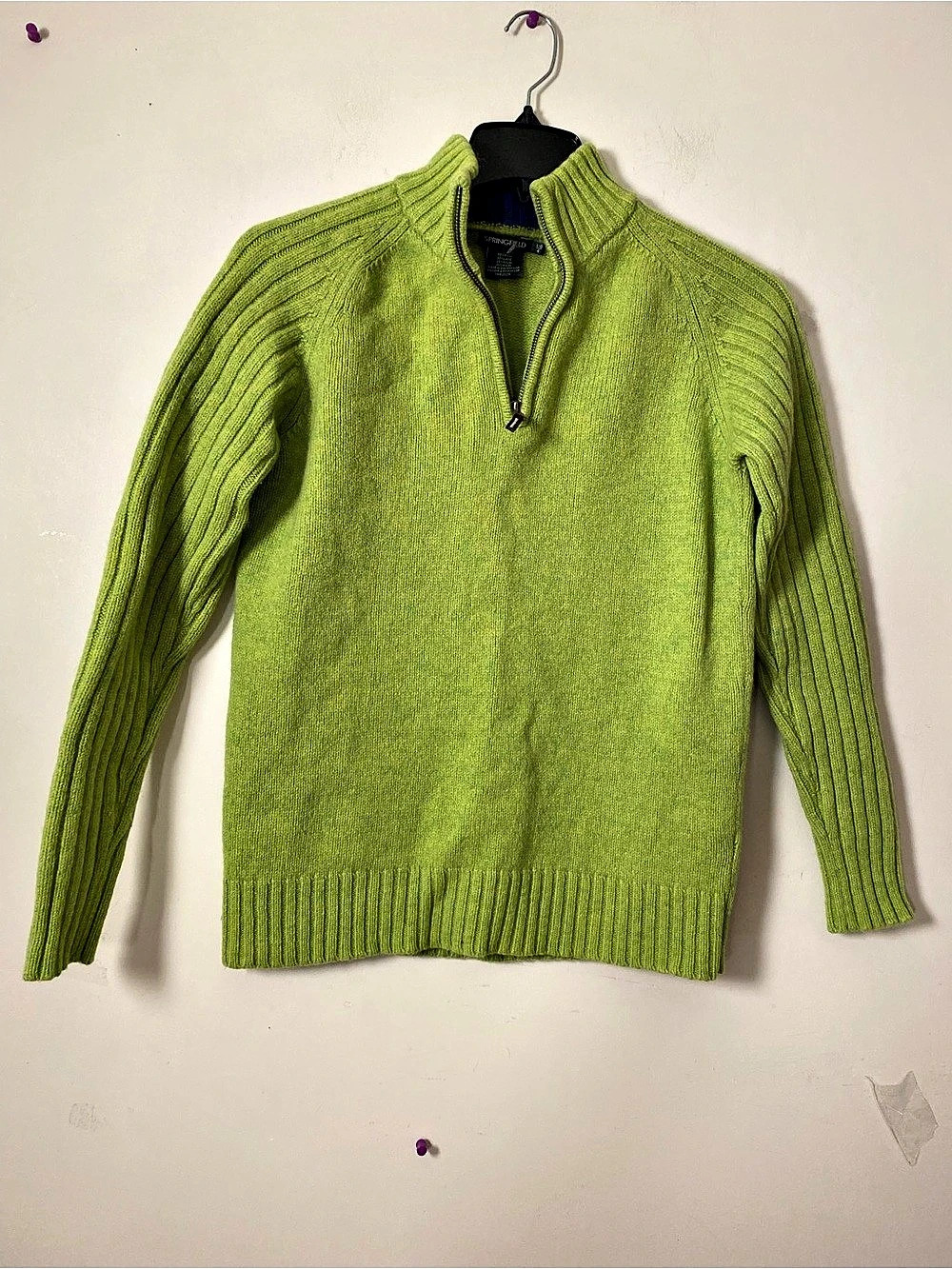 Green Zip Neck Wool Sweater Size -Large